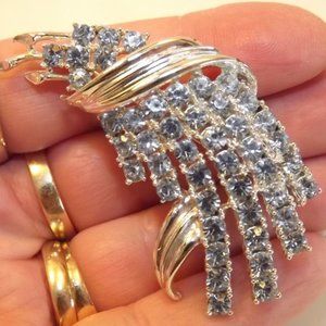 Unique Vintage Rhinestone and Silver-Tone Brooch